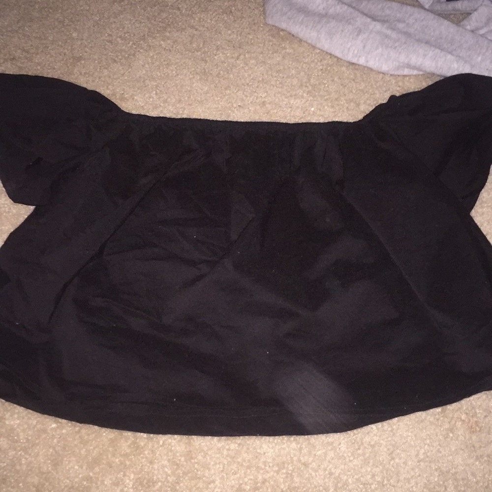 F21 Ruffled Off The Shoulder Black Top